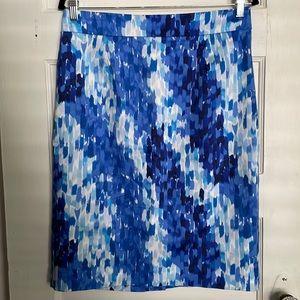 Calvin Klein blue and white cotton sateen pencil skirt